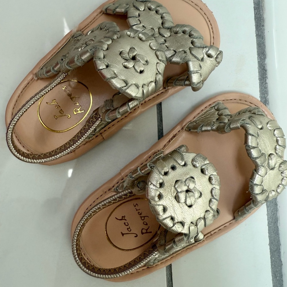 Jack Rogers Gold Baby Walker Sandals with Signature Medallion